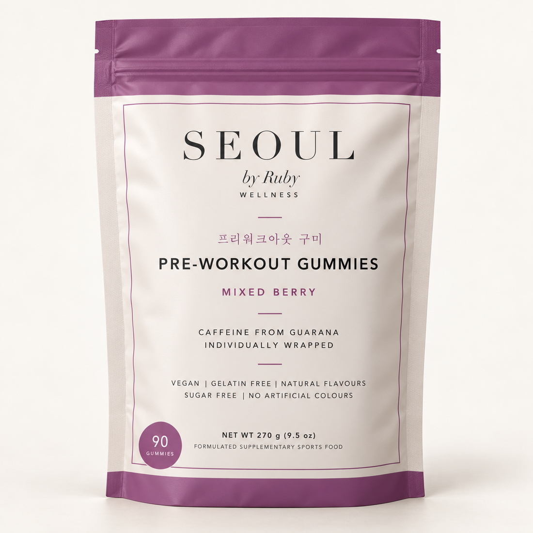 Seoul by Ruby Pre-Workout Gummies, Mixed Berry, 90-gummy retail pouch