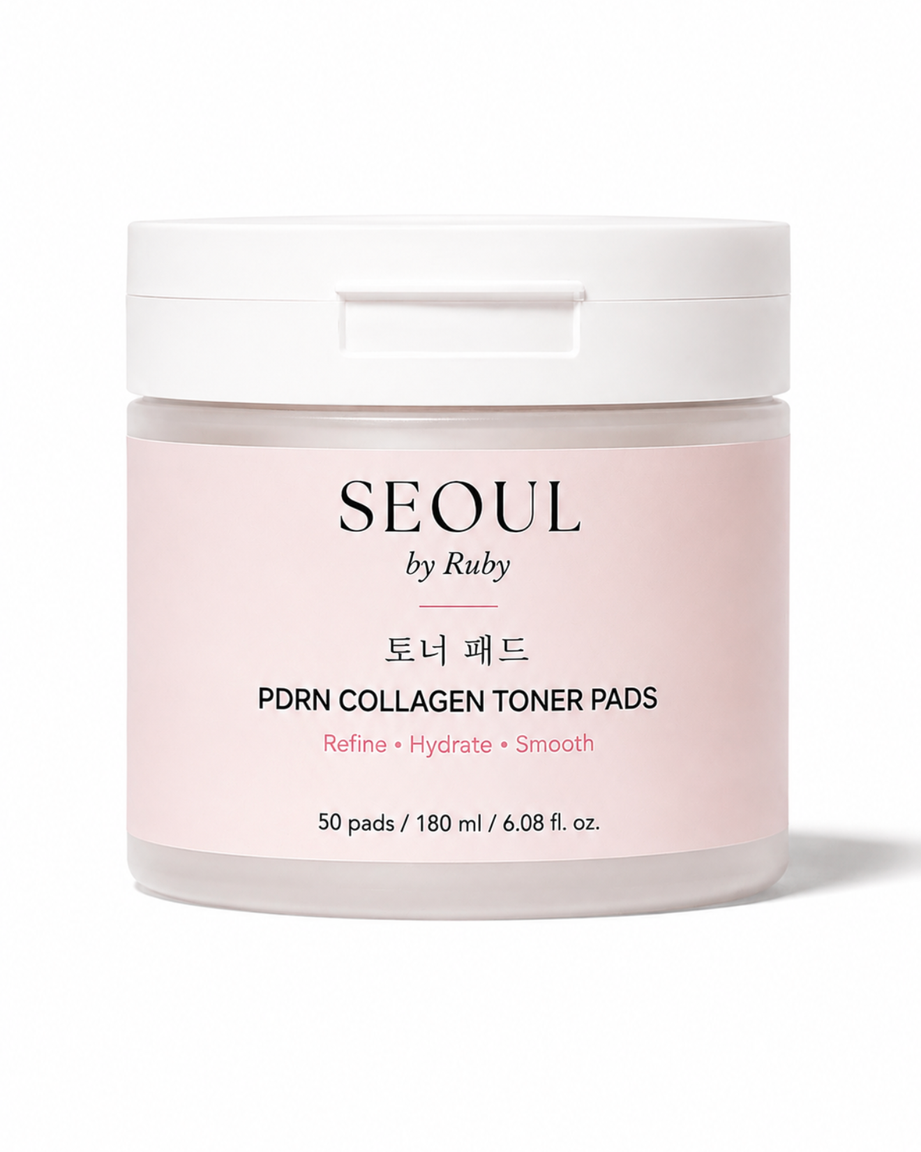 A white cosmetic jar of Seoul by Ruby PDRN Toner Pads on a clean white background with a soft shadow.