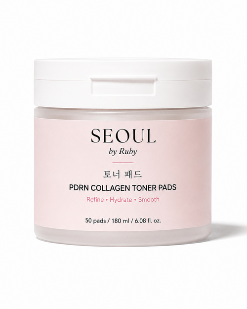 A white cosmetic jar of Seoul by Ruby PDRN Toner Pads on a clean white background with a soft shadow.